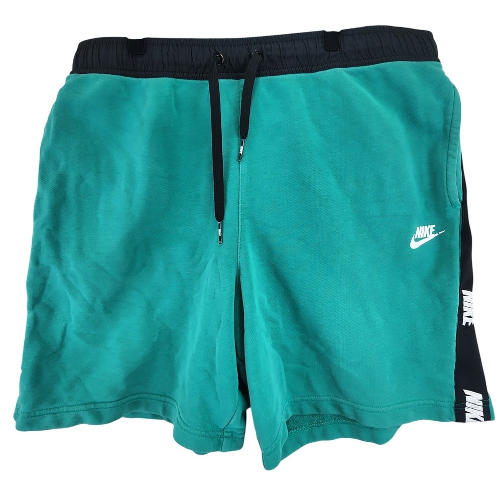 Nike Athletic Gym Sweat Shorts Men's Green Black Elastic Waist Drawstring XL